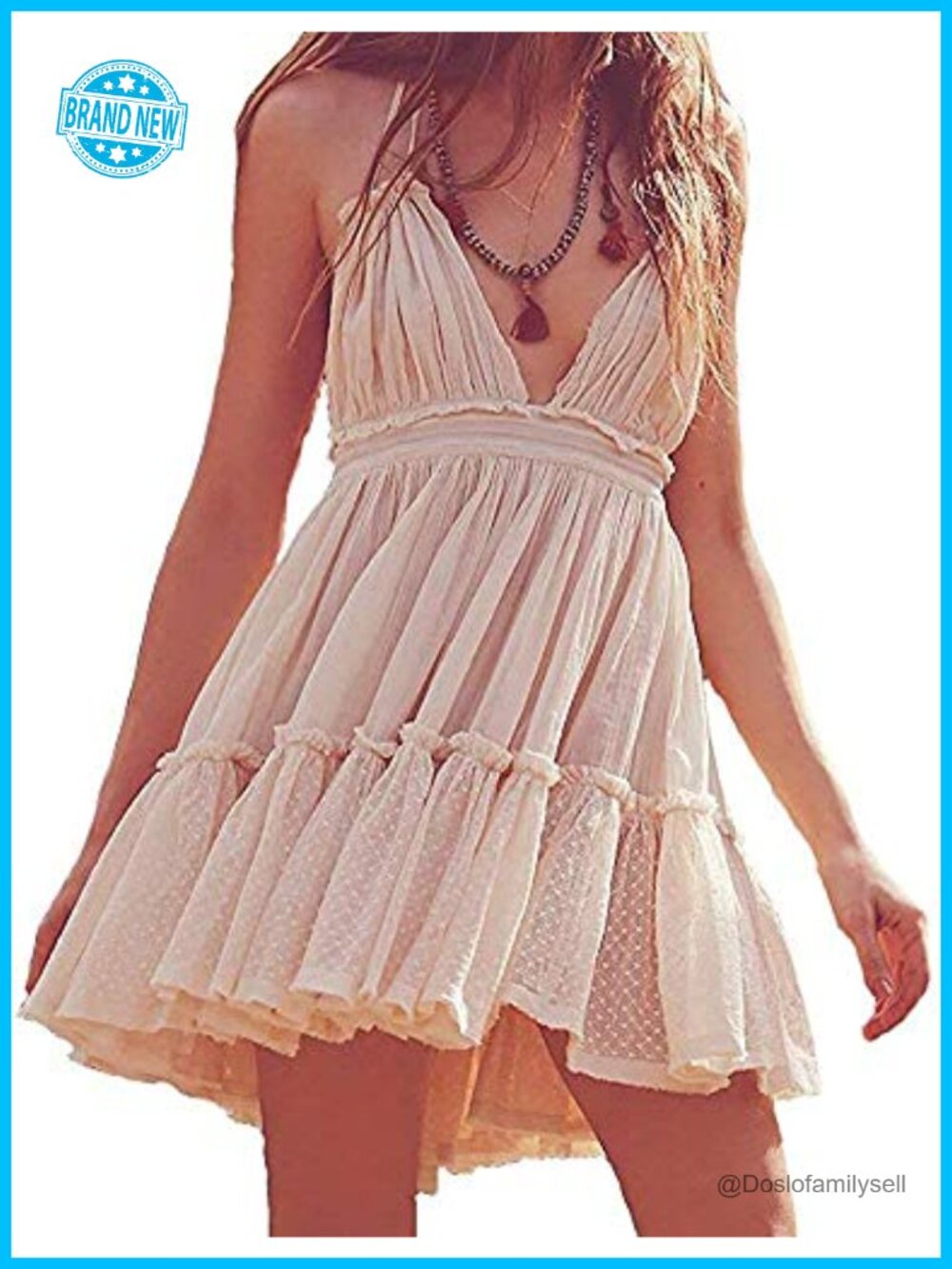 Women Mini Dress Backless Halter Spaghetti Strap A-Line Beach Boho